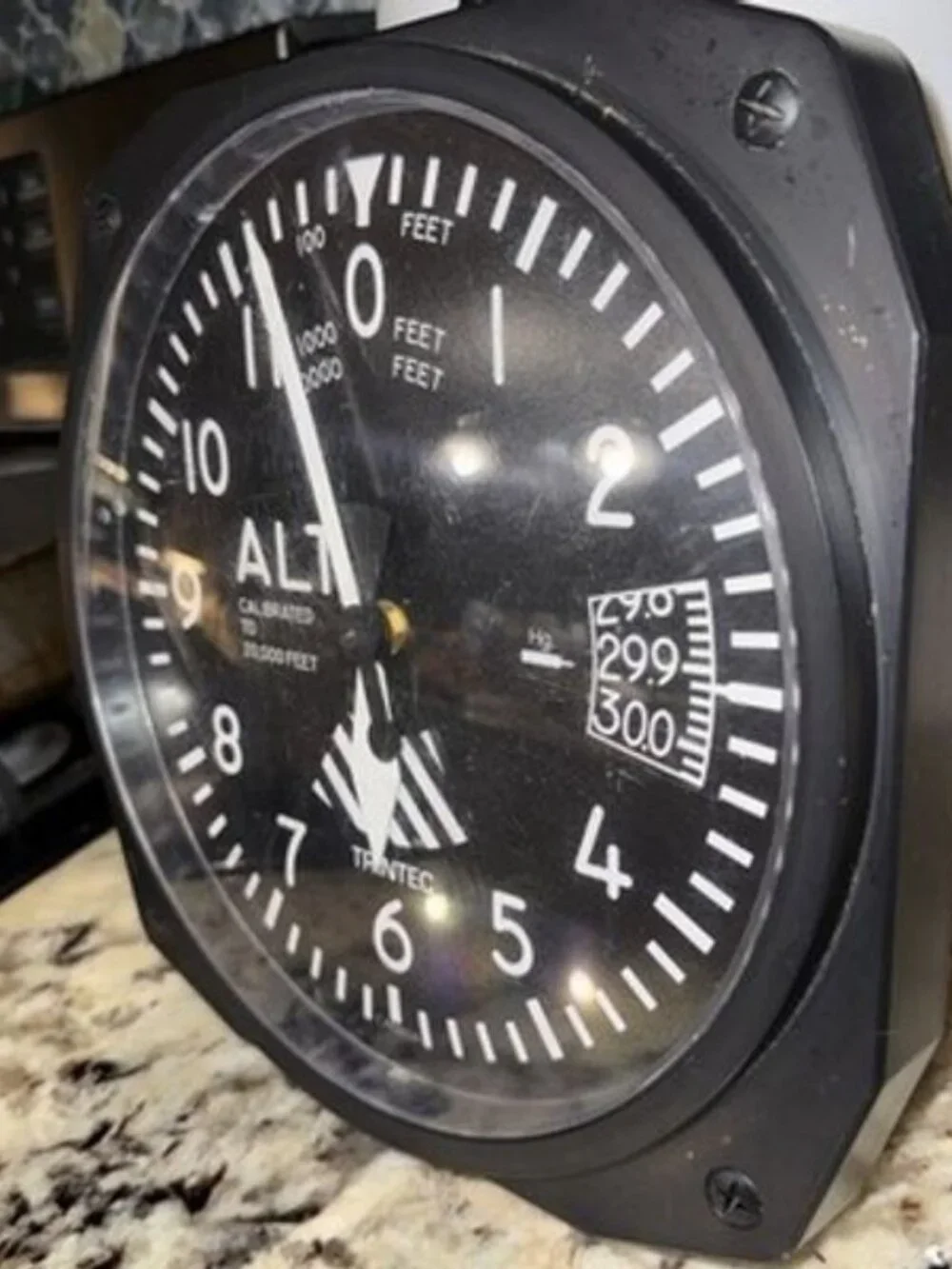 Trintec Black Aviation Airplane Gauge Altitude Altimeter Analog Wall Clock 10”